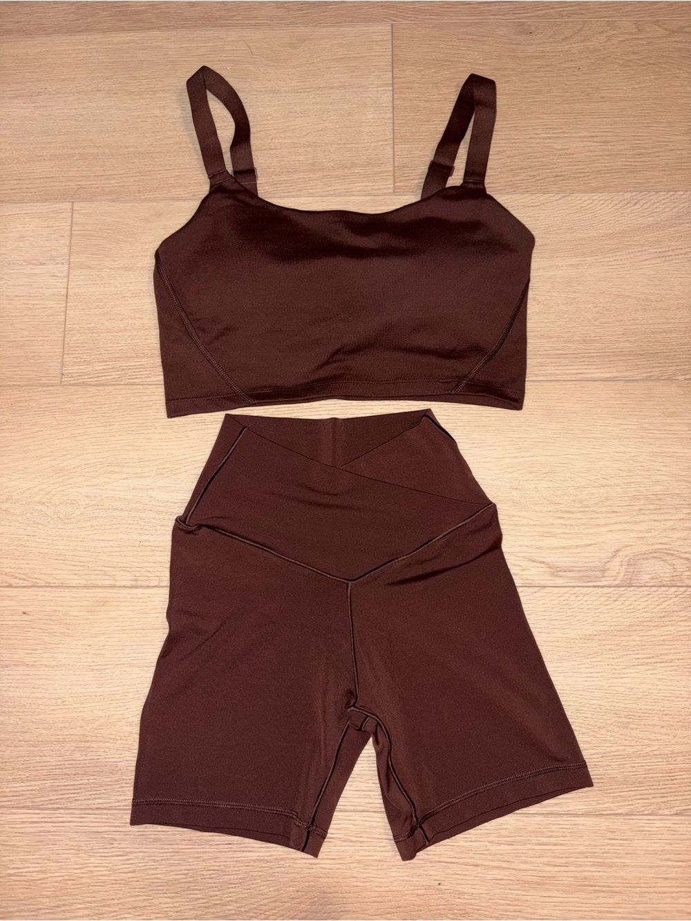 Aerie Dark Brown High-Waist Biker Shorts & Matching Crop Tank